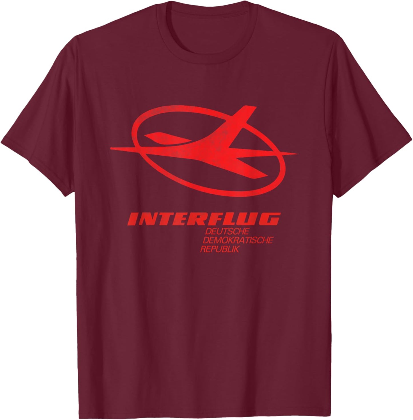 Interflug DDR Ossi Vintage Aircraft T-Shirt - T-Shirt | Maroon