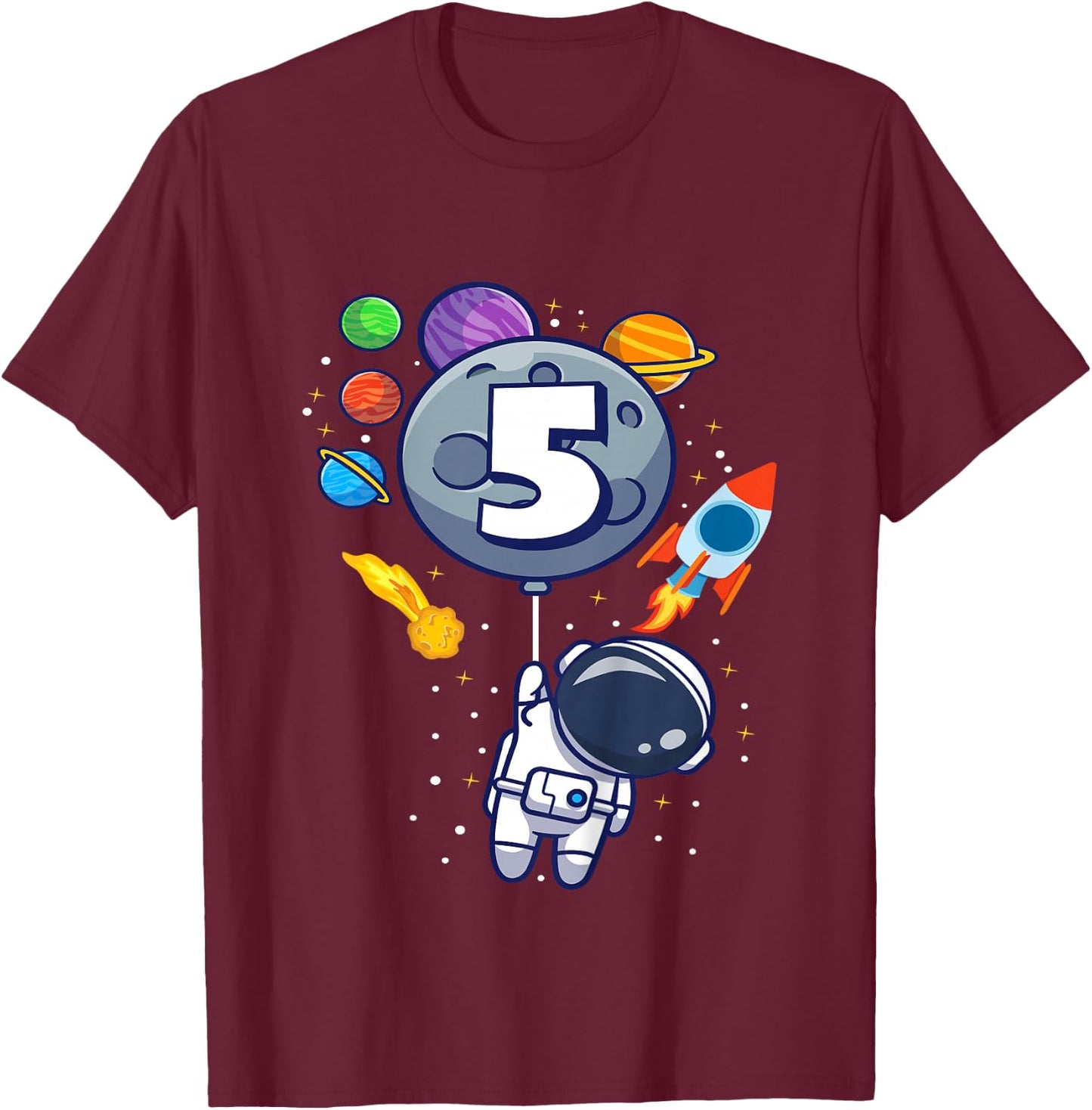 5th Birthday Astronaut 5 Year Old Birthday Boy T-Shirt - T-Shirt | Maroon