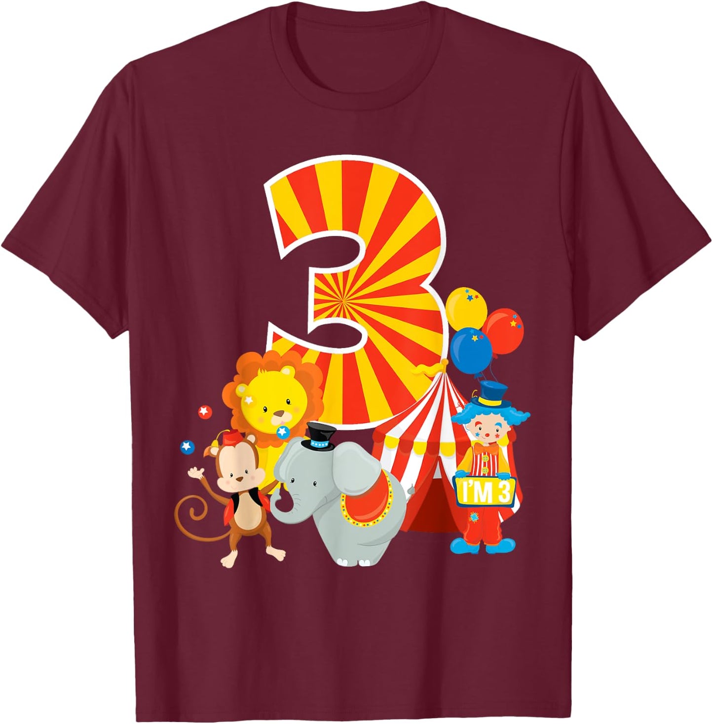3rd Birthday Shirt Boys Girls Circus 3 Birthday Party Shirt T-Shirt - T-Shirt | Maroon