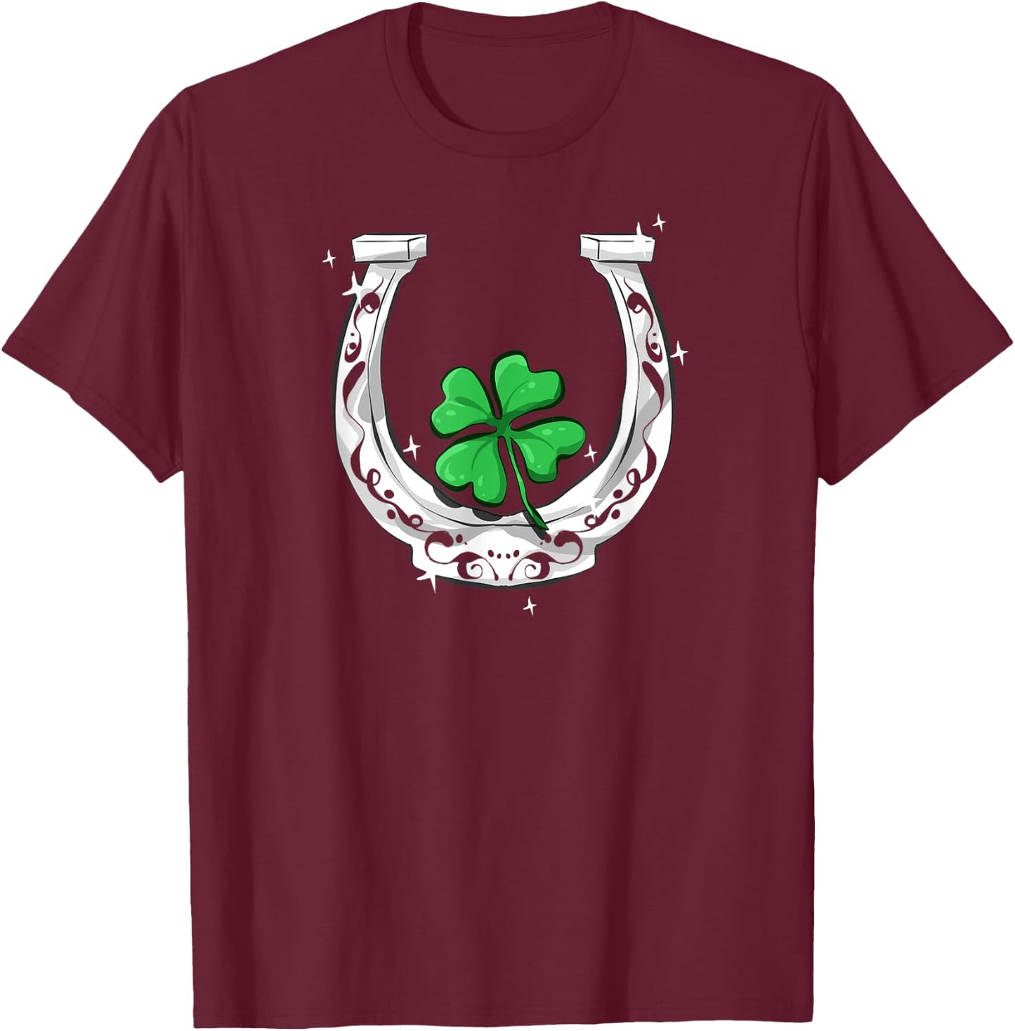 Horseshoe Lucky Four Leaf Clover Horse T-Shirt - T-Shirt | Maroon