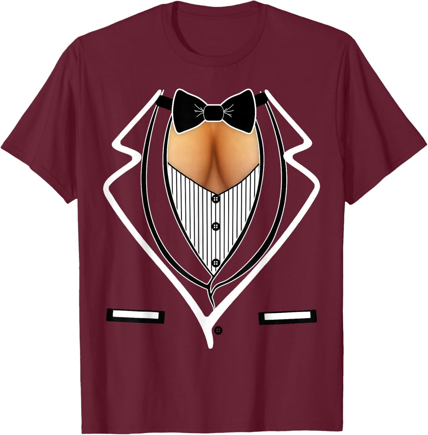 Ladies Cleavage Tuxedo Halloween Costume Party Mardi Gras T-Shirt - T-Shirt | Maroon