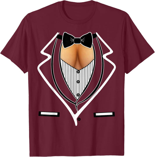 Ladies Cleavage Tuxedo Halloween Costume Party Mardi Gras T-Shirt - T-Shirt | Maroon