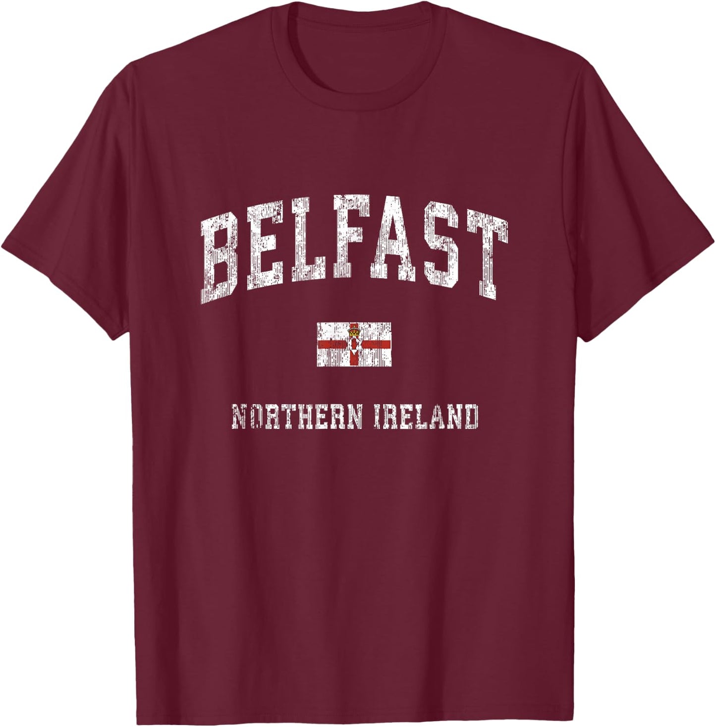Belfast Northern Ireland Vintage Athletic Sports Design T-Shirt - T-Shirt | Maroon