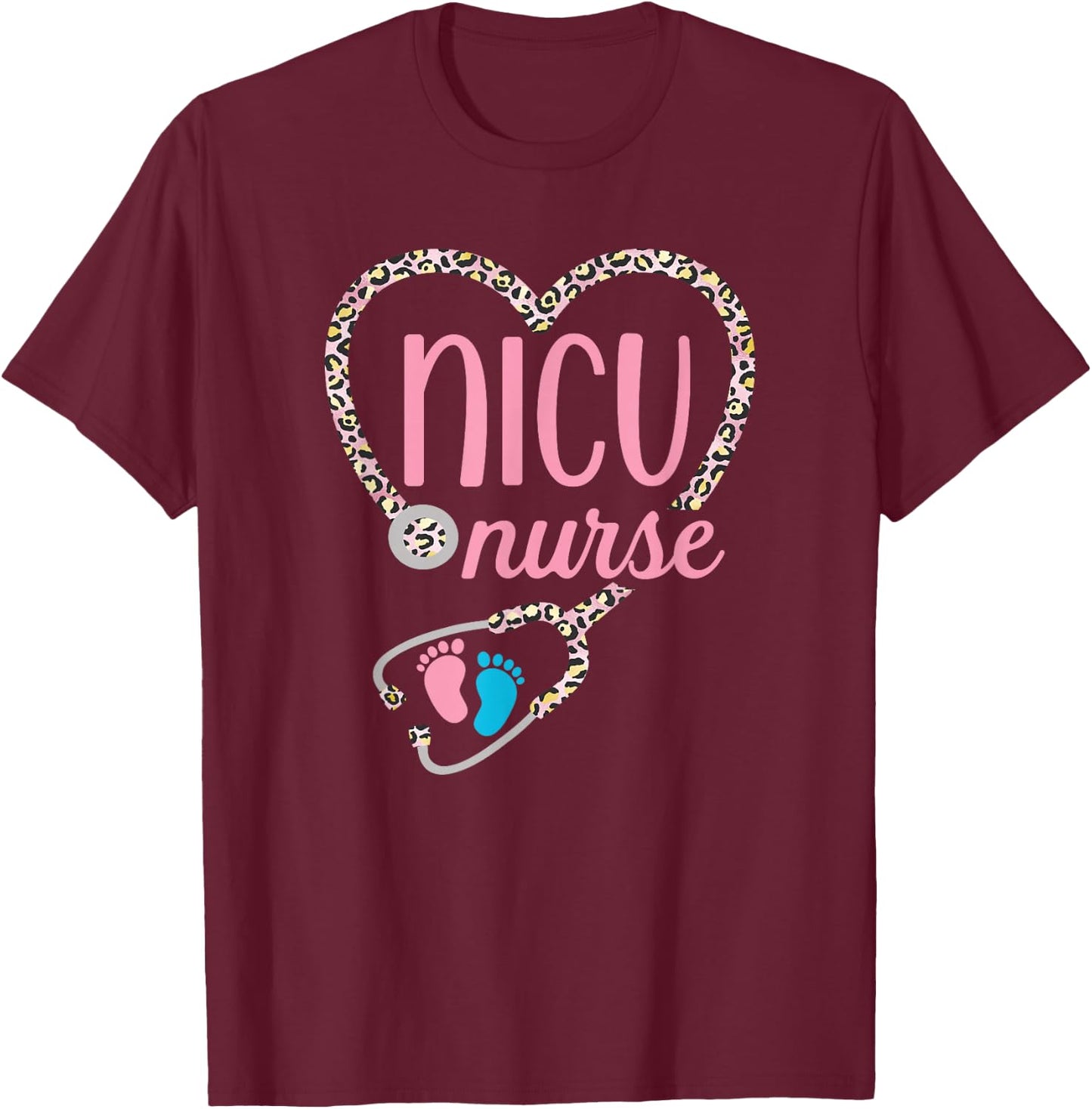 NICU Nurse Nursing Neonatal Leopard Pattern Design T-Shirt - T-Shirt | Maroon