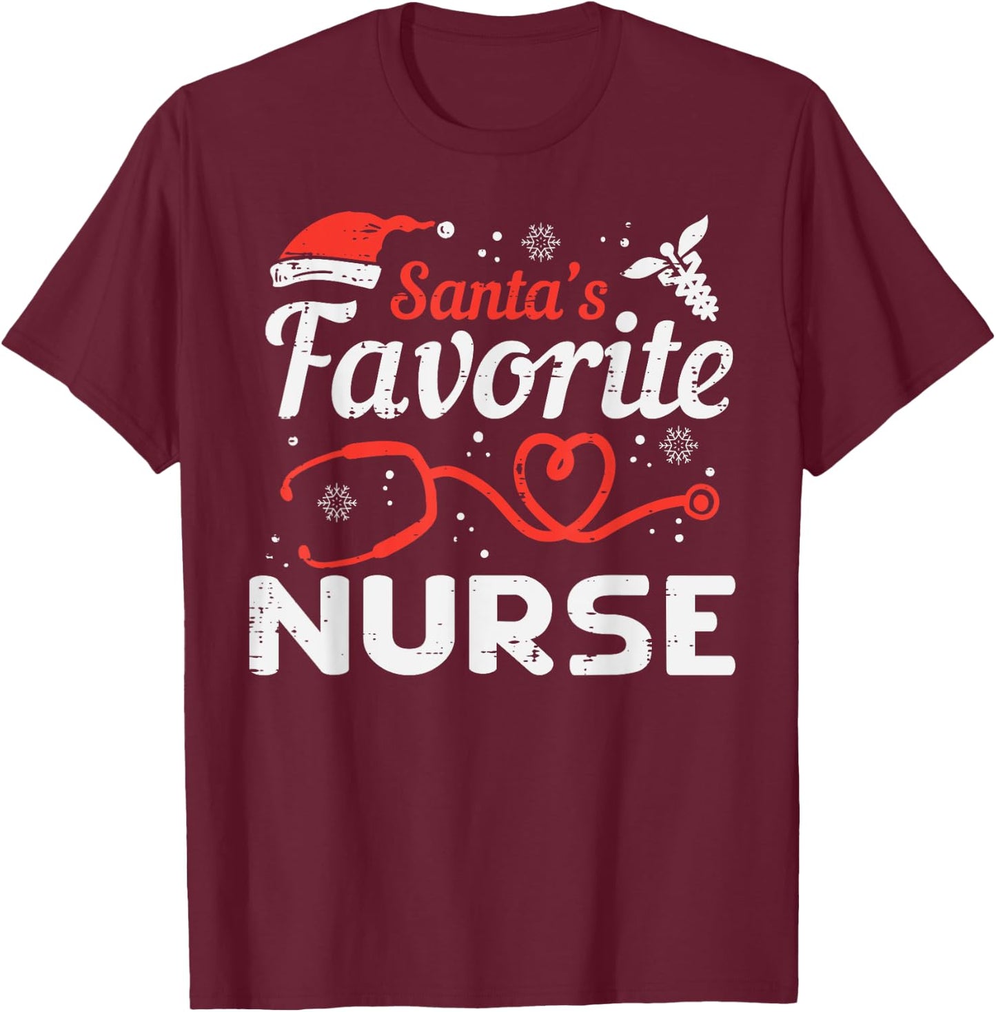Santas Favorite Nurse Christmas Scrub Xmas RN Men Women T-Shirt - T-Shirt | Maroon
