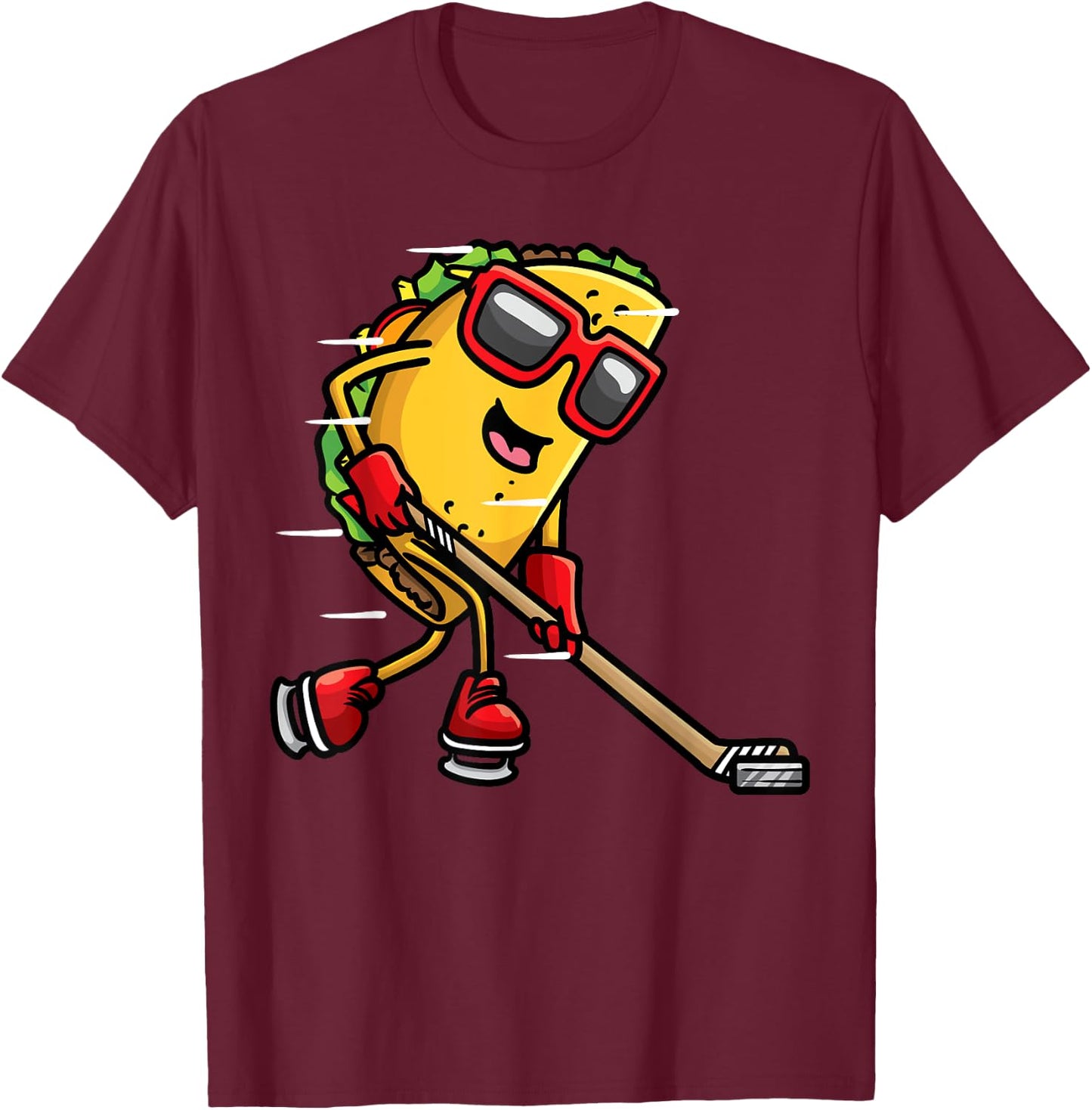 Taco Playing Ice Hockey Player Mexican Food Cinco De Mayo T-Shirt - T-Shirt | Maroon