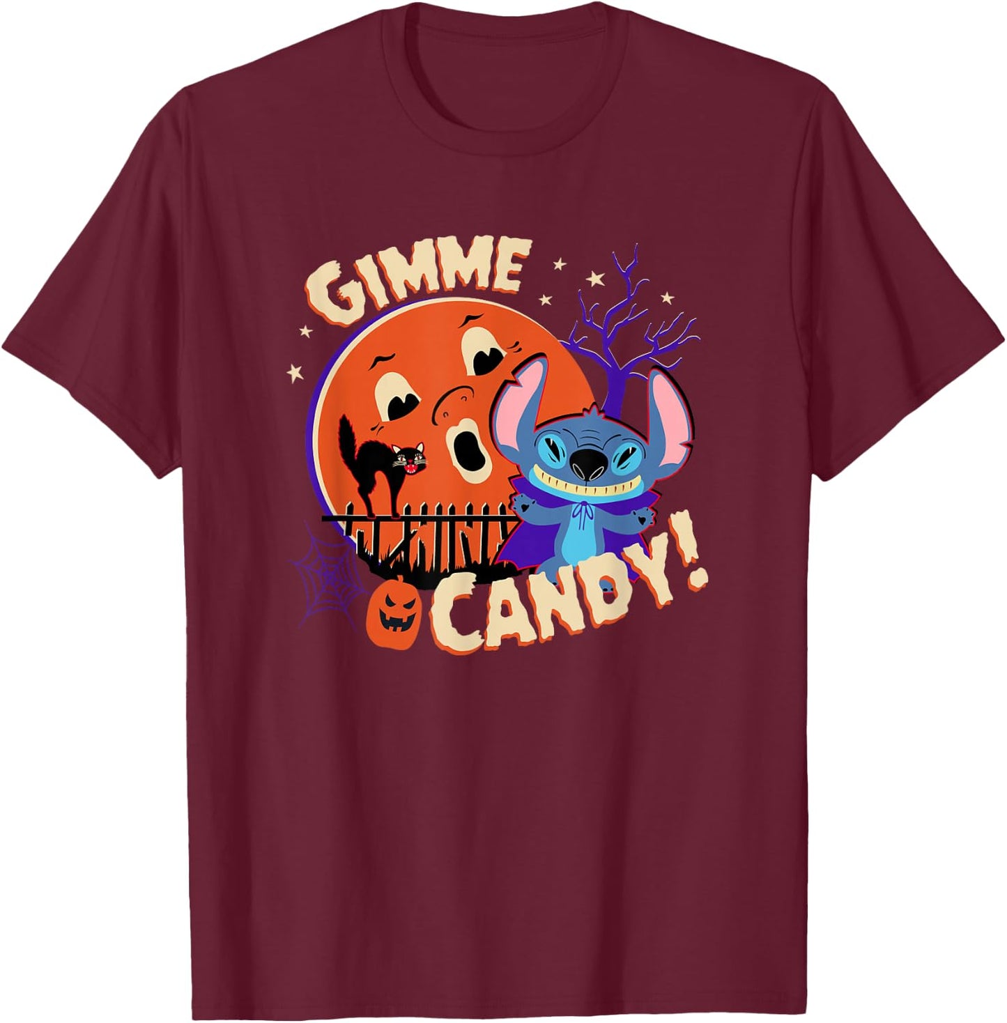 Disney Stitch Gimme Candy Spooky Halloween T-Shirt - T-Shirt | Maroon