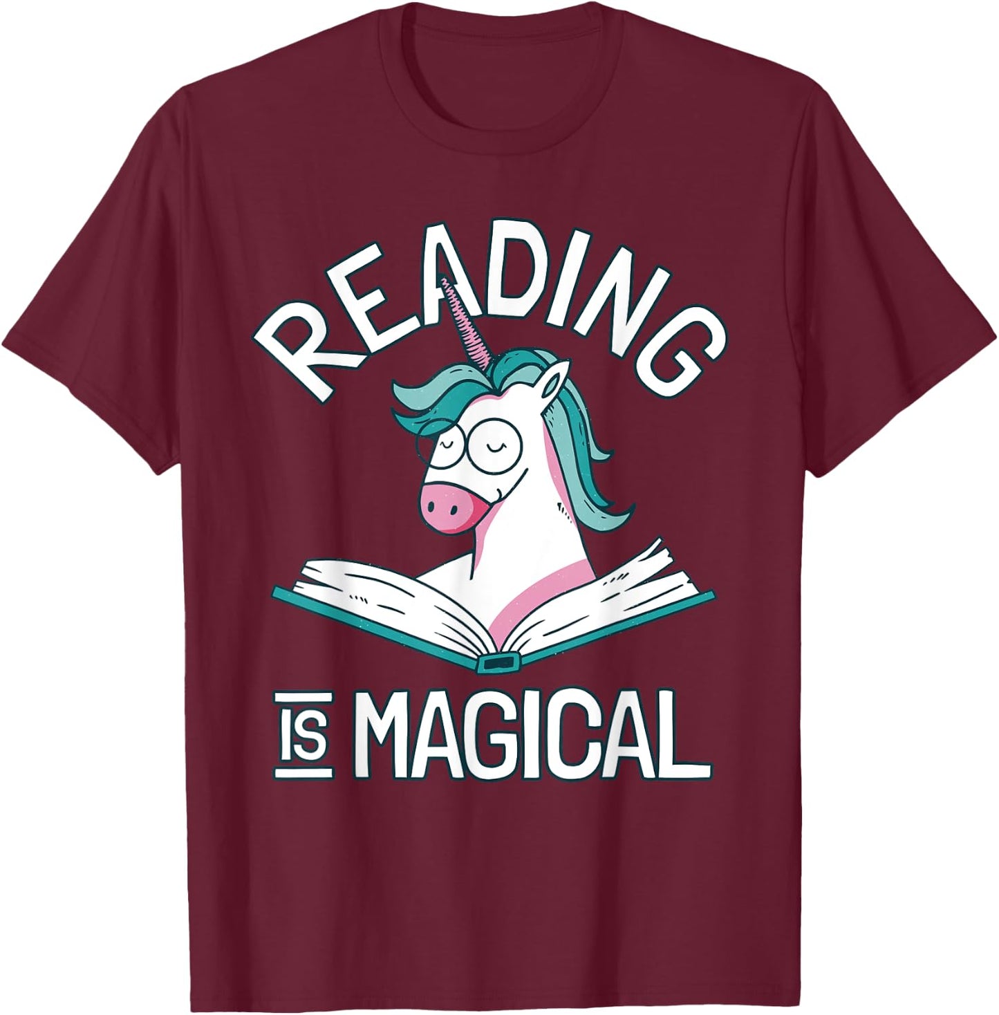 Unicorn Reading Is Magical - Booklover T-Shirt - T-Shirt | Maroon