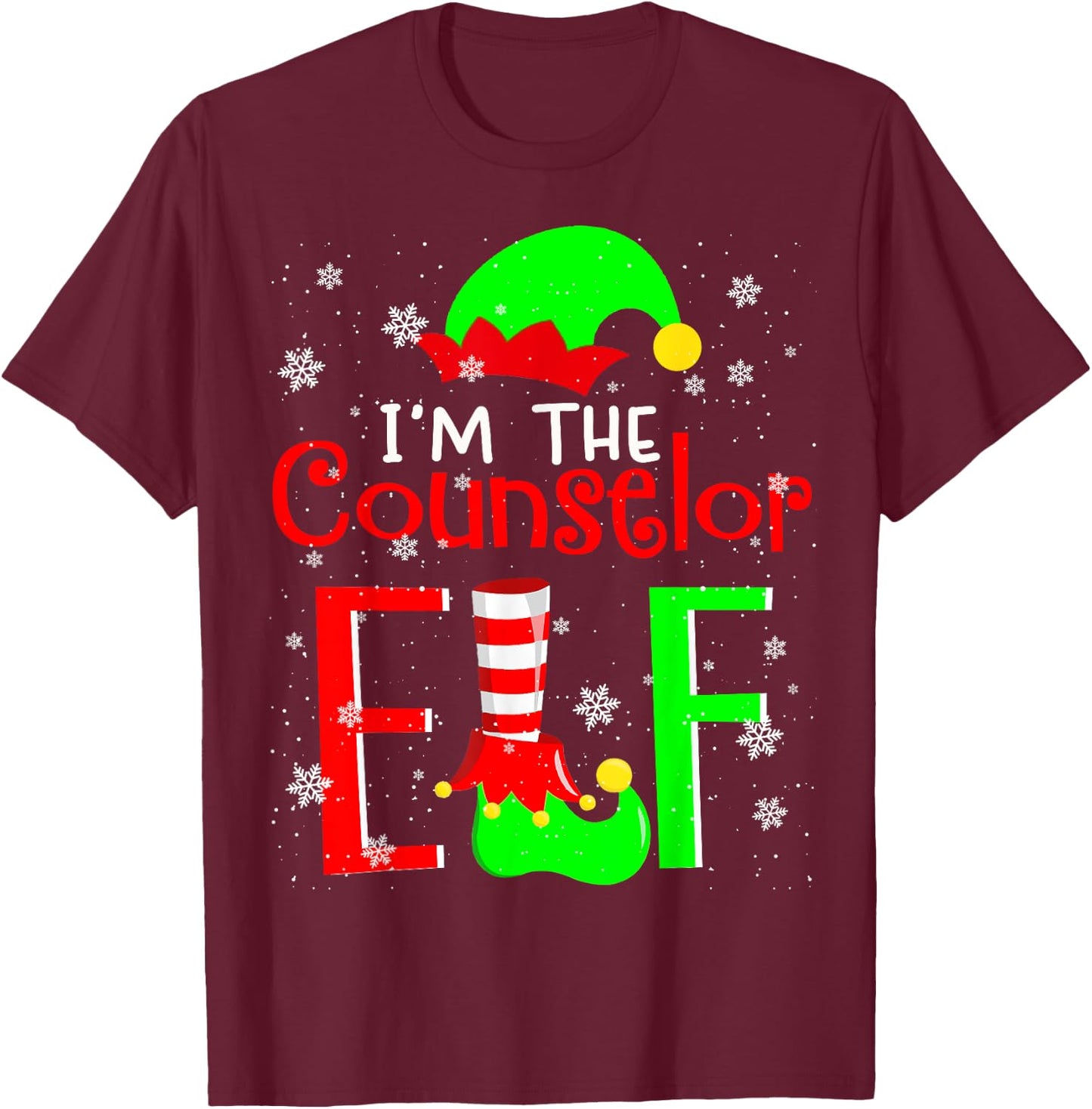 I'm The Counselor ELF Funny Christmas Elf Matching Family T-Shirt - T-Shirt | Maroon