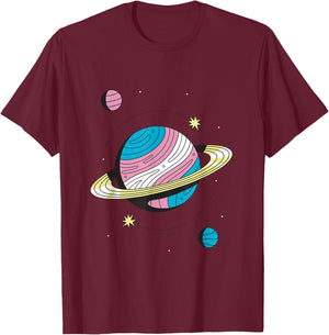 Transgender Outers Space Galaxy Planets Trans Pride T-Shirt - T-Shirt | Maroon