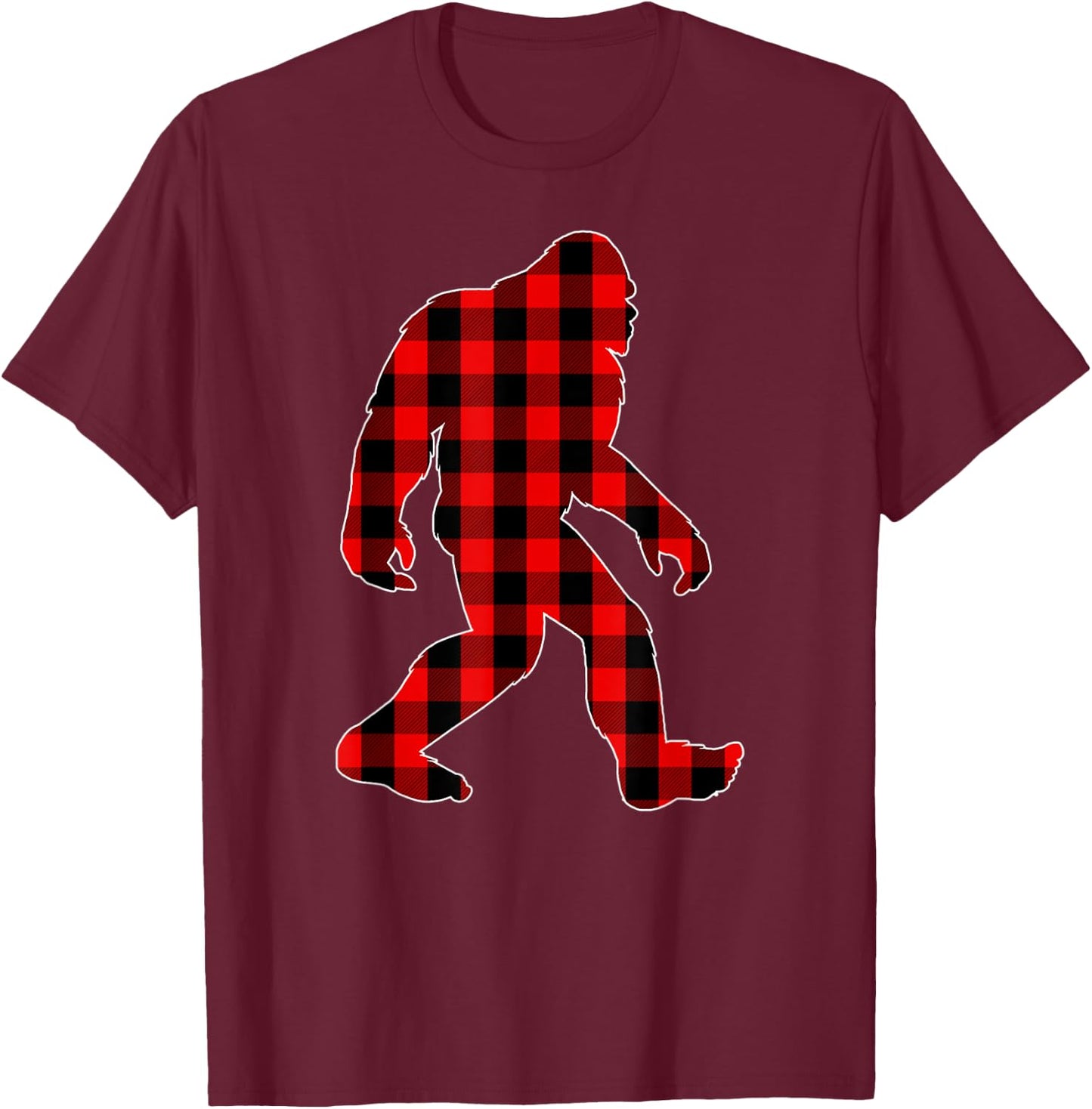 Bigfoot Buffalo Plaid Christmas Family Matching T-Shirt - T-Shirt | Maroon