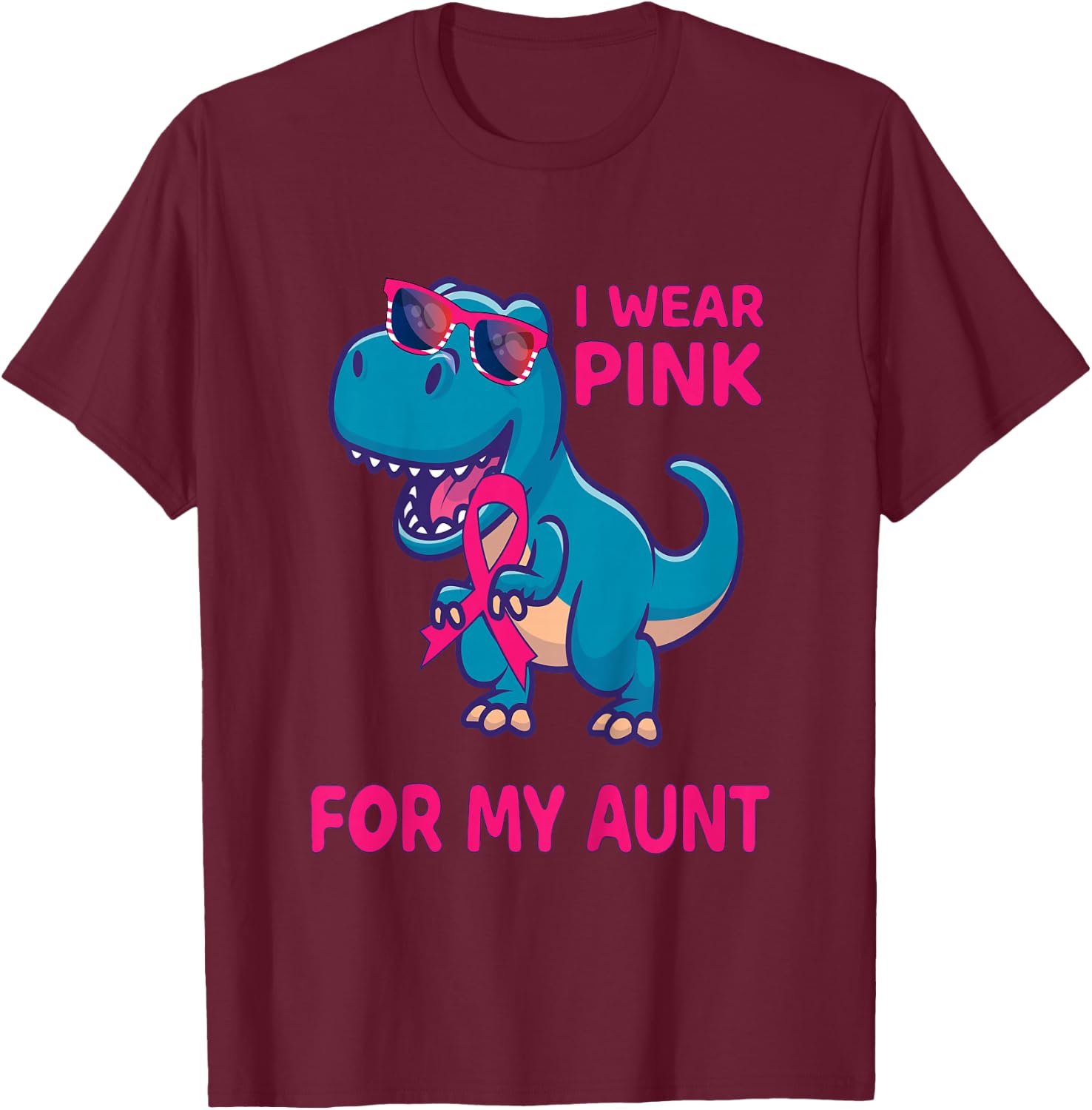 Kids Pink Ribbon T-Rex Aunt Breast Cancer Awareness Boys Toddler T-Shirt - T-Shirt | Maroon