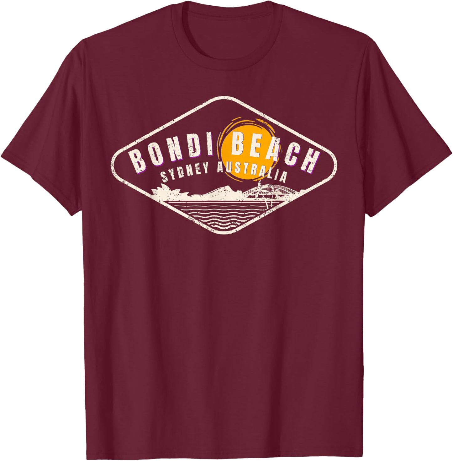 Bondi Beach Retro Distressed Women Kids T-Shirt - T-Shirt | Maroon