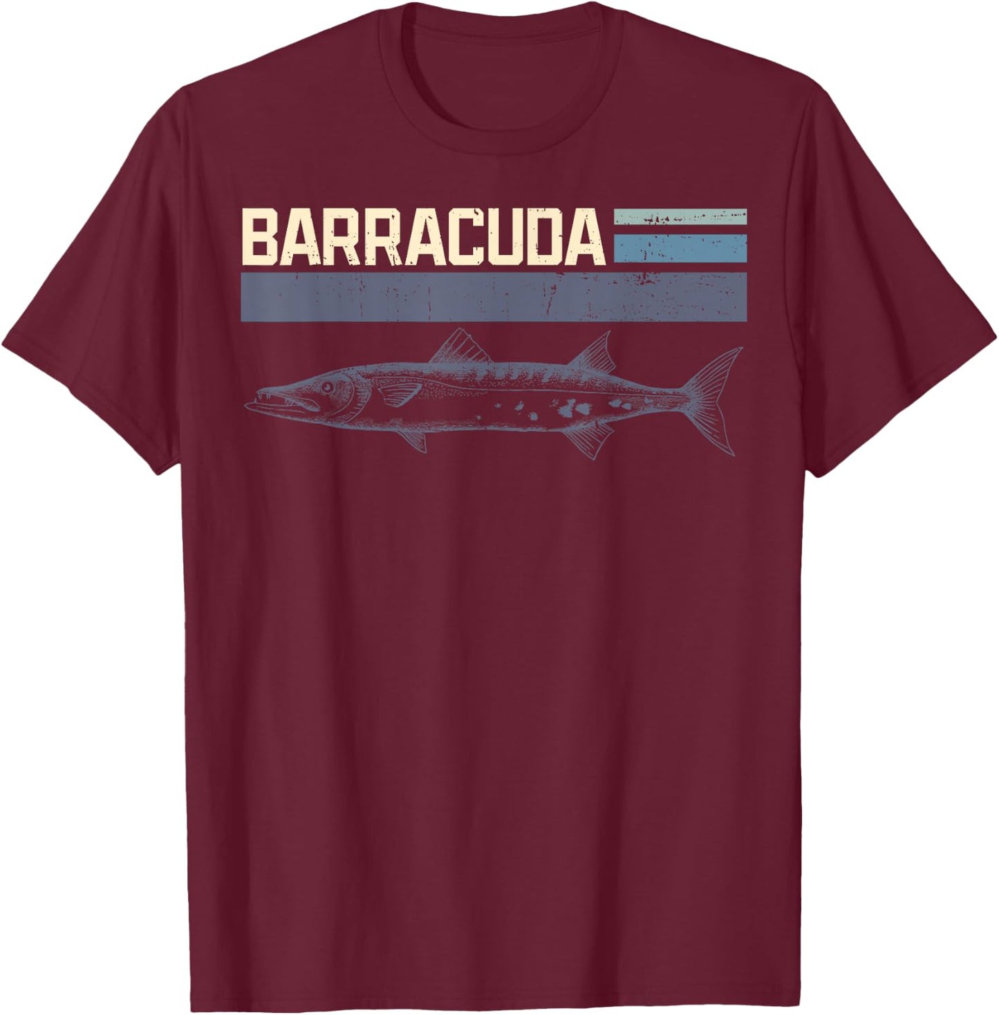 Great Barracuda Cuda Fishing Wildlife Saltwater Fish Art T-Shirt - T-Shirt | Maroon