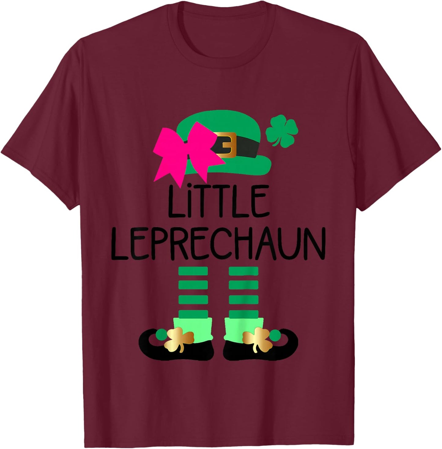 Girls St Patricks Day Toddler Little Leprechaun Bow Costume T-Shirt - T-Shirt | Maroon