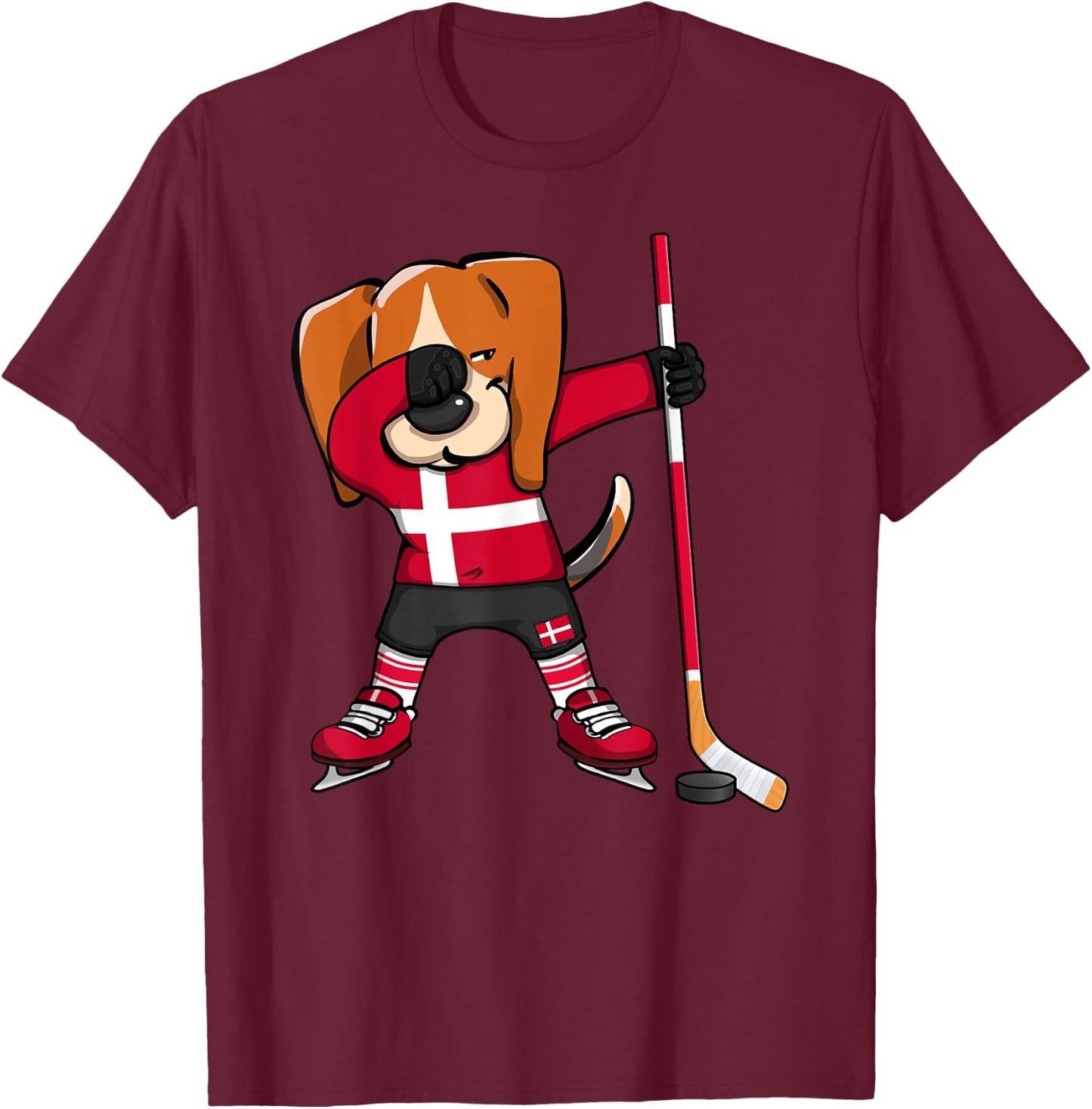 Dabbing Beagle Denmark Ice Hockey Lovers Jersey Winter Sport T-Shirt - T-Shirt | Maroon