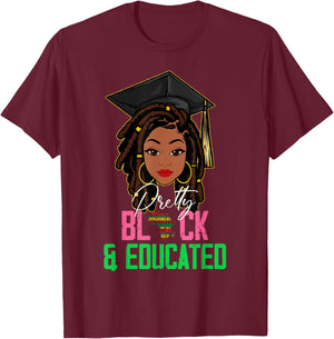 Pretty Black and Educated Pink & Green Black History Month T-Shirt - T-Shirt | Maroon