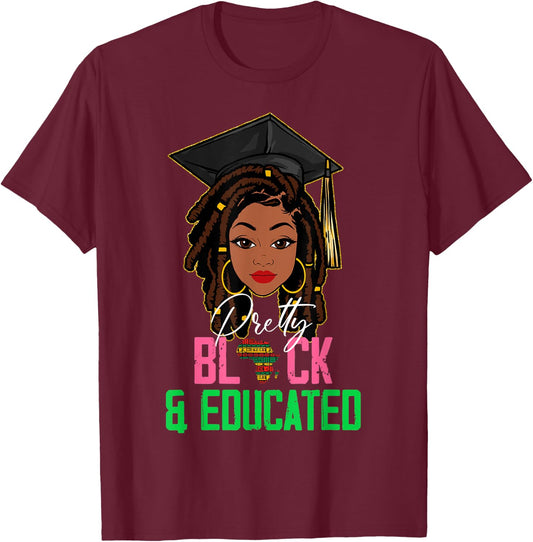 Pretty Black and Educated Pink & Green Black History Month T-Shirt - T-Shirt | Maroon