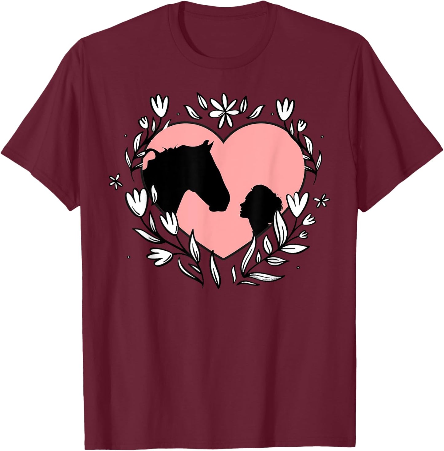 Pretty Horse and Heart for Girls and Women Who Love Horses T-Shirt - T-Shirt | Maroon