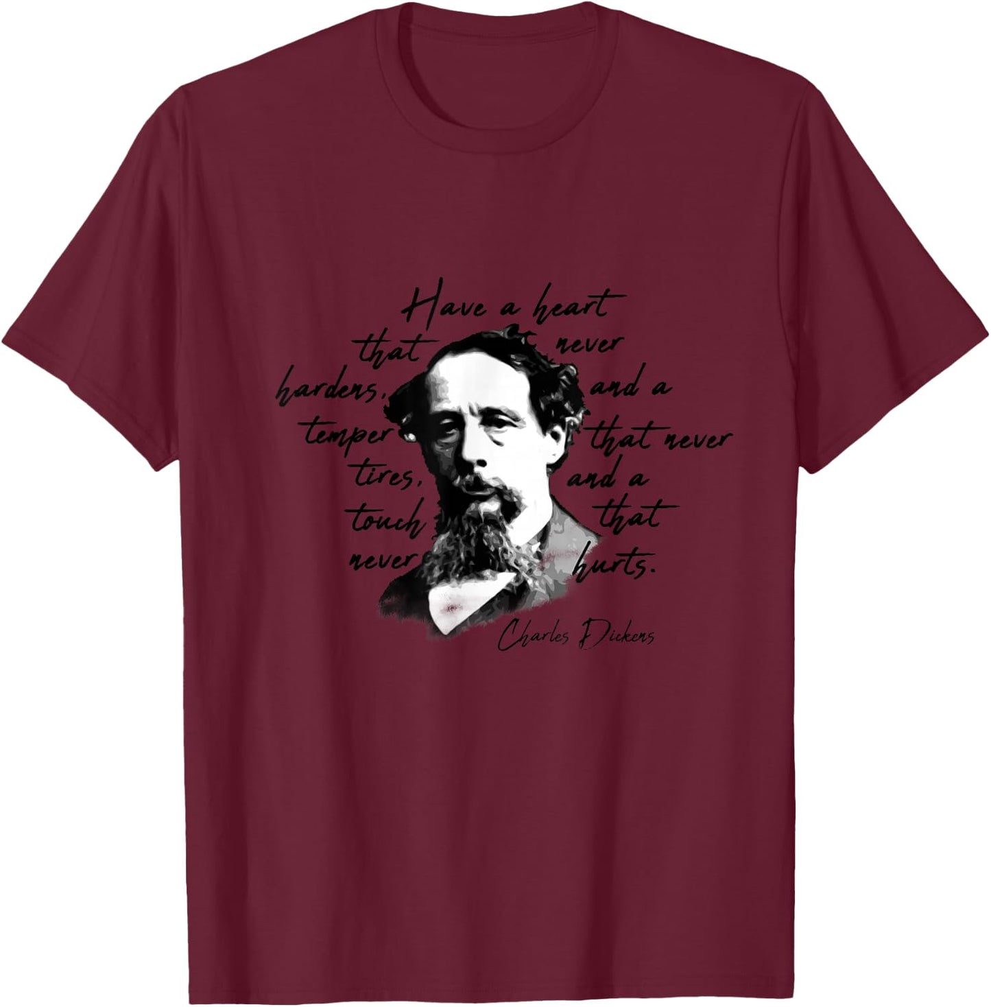 Dickens Minimalist Portrait Quote Charles Dickens T-Shirt - T-Shirt | Maroon