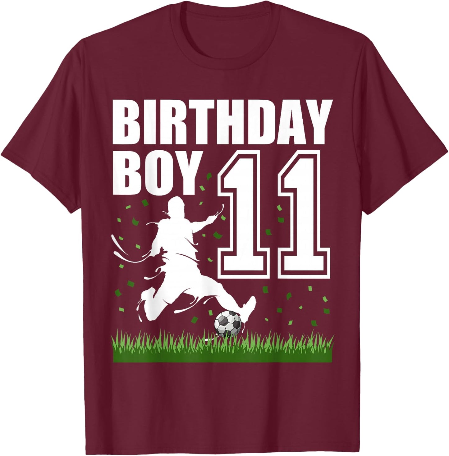 11 Year Old Soccer Birthday Party Theme 11th Gift Boy T-Shirt - T-Shirt | Maroon