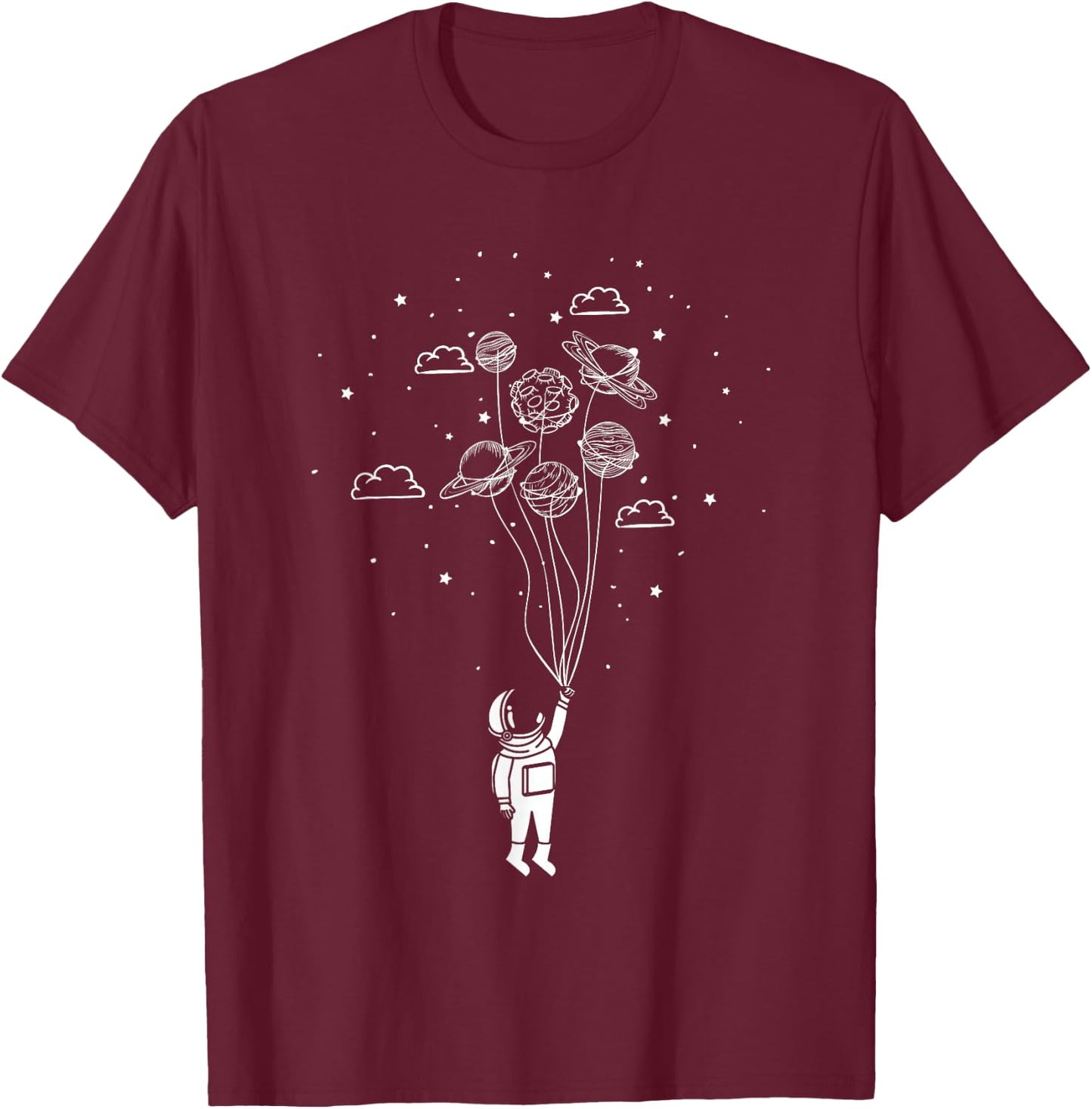 Planets Space Ship Space Universe Astronaut T-Shirt - T-Shirt | Maroon