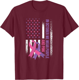 American Flag Breast Cancer and Domestic Violence Awareness T-Shirt - T-Shirt | Maroon