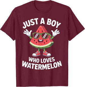 Just a Boy Who Loves Watermelon Funny Summer Fruit T-Shirt - T-Shirt | Maroon