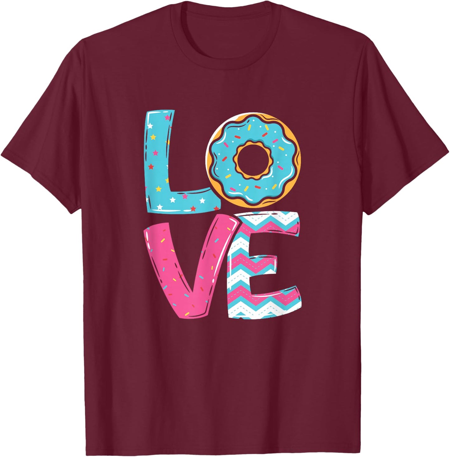 Donut Sprinkles Doughnut Fried Dough Sweet Snack Dessert T-Shirt - T-Shirt | Maroon