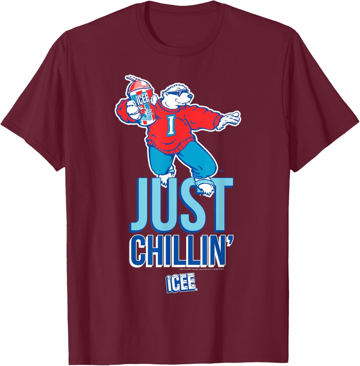 ICEE Bear Just Chillin' Surf Pose T-Shirt - T-Shirt | Maroon
