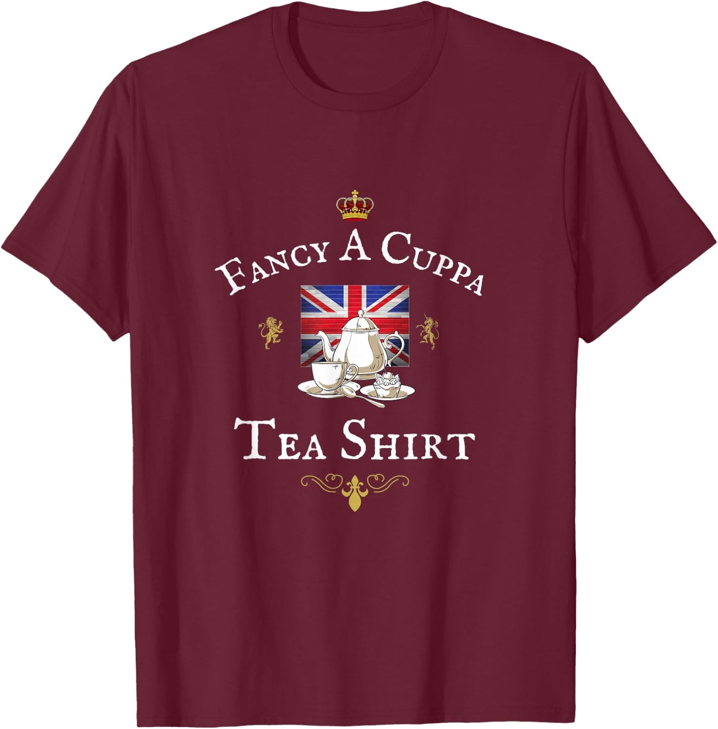Fancy a Cuppa Tea, Funny British Proud Uk Union Jack Flag T-Shirt - T-Shirt | Maroon