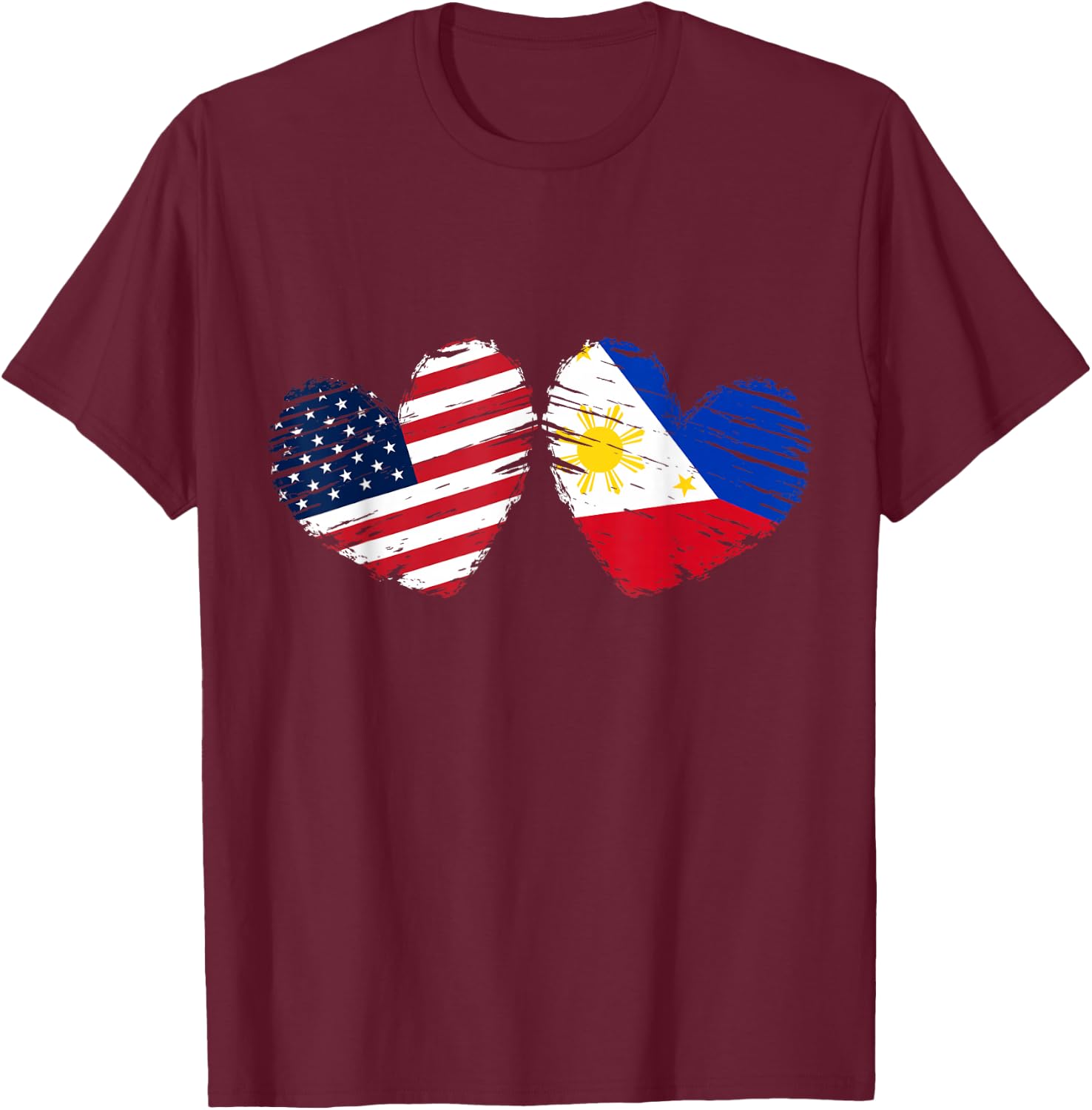 USA Philippines Flag Heart Valentines Day Filipino American T-Shirt - T-Shirt | Maroon