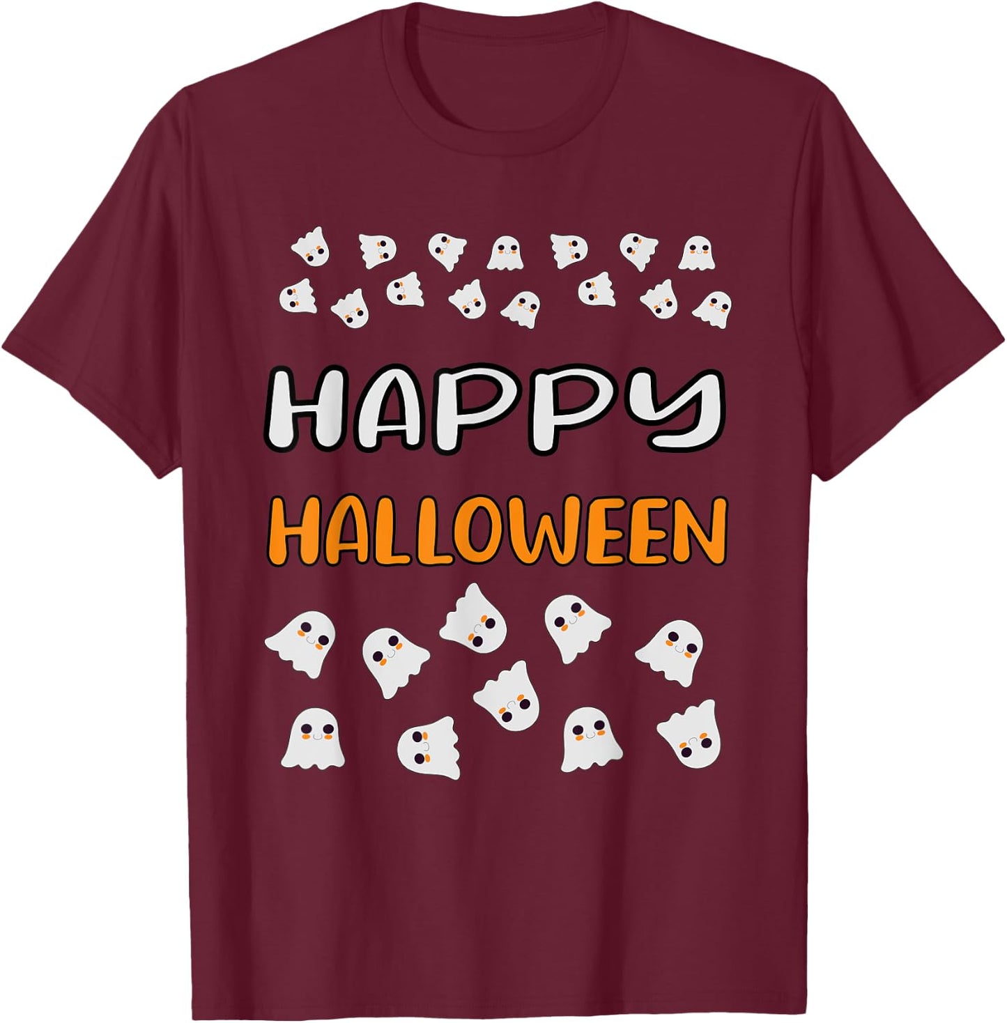 Happy Halloween Funny Halloween Ghost Cute T-Shirt - T-Shirt | Maroon
