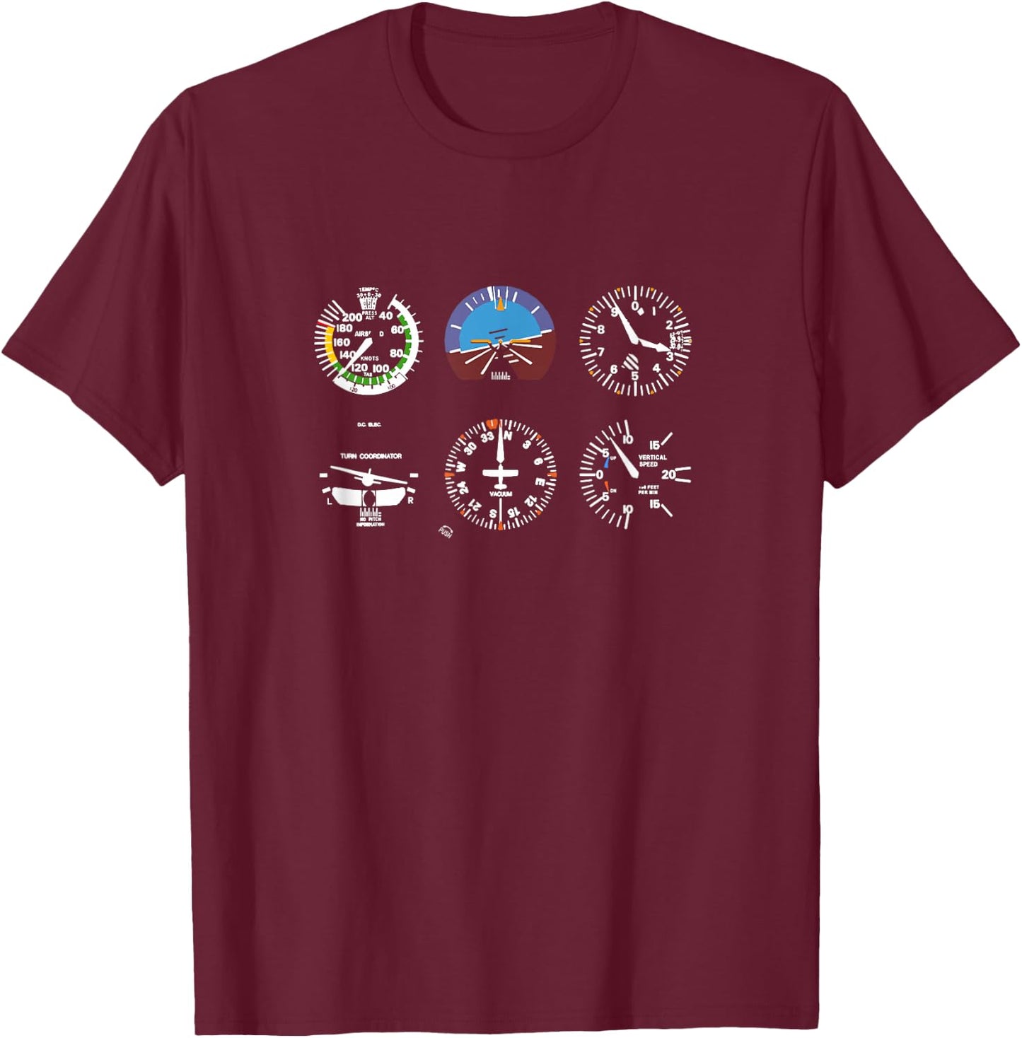 Cockpit 6 Dials Flight Simulator Pilot Aeroplane T-Shirt - T-Shirt | Maroon