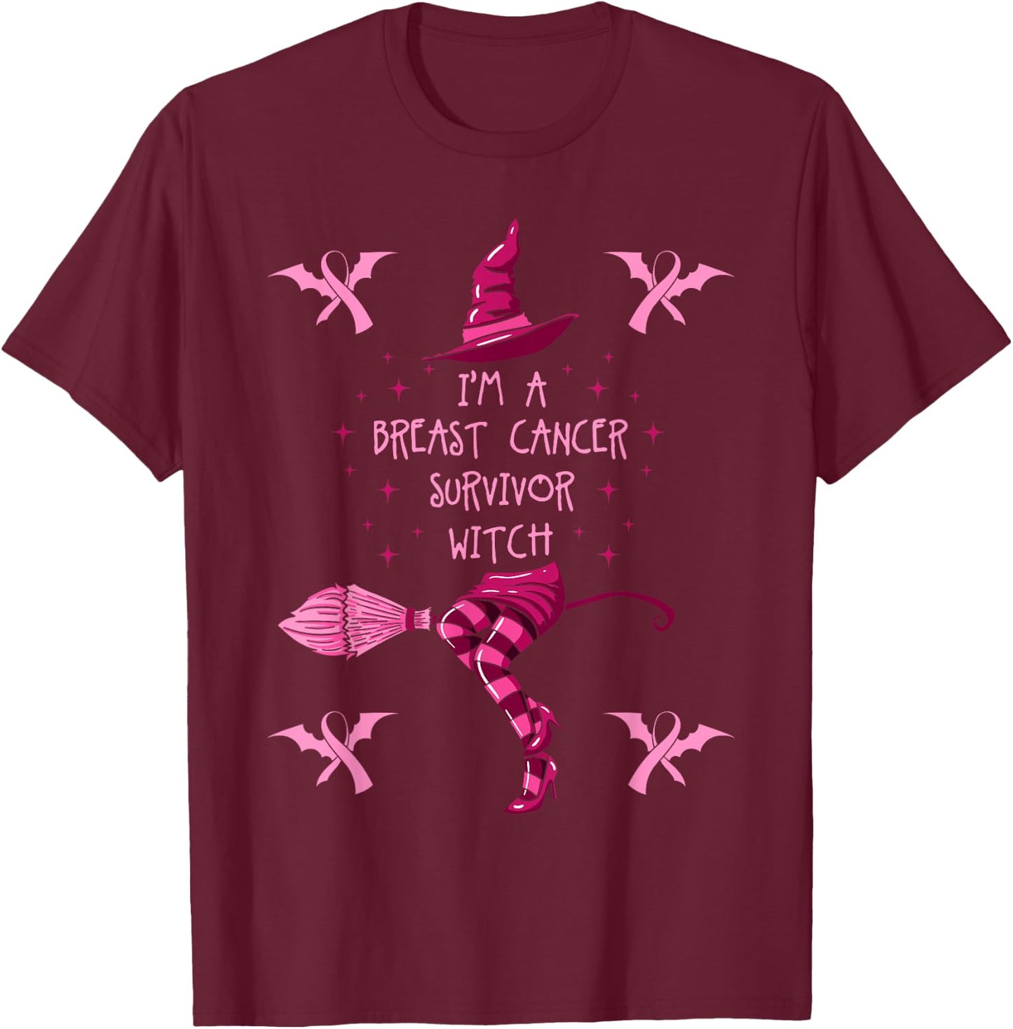 Breast Cancer Halloween Party Witch Pink Ribbon Survivor T-Shirt - T-Shirt | Maroon