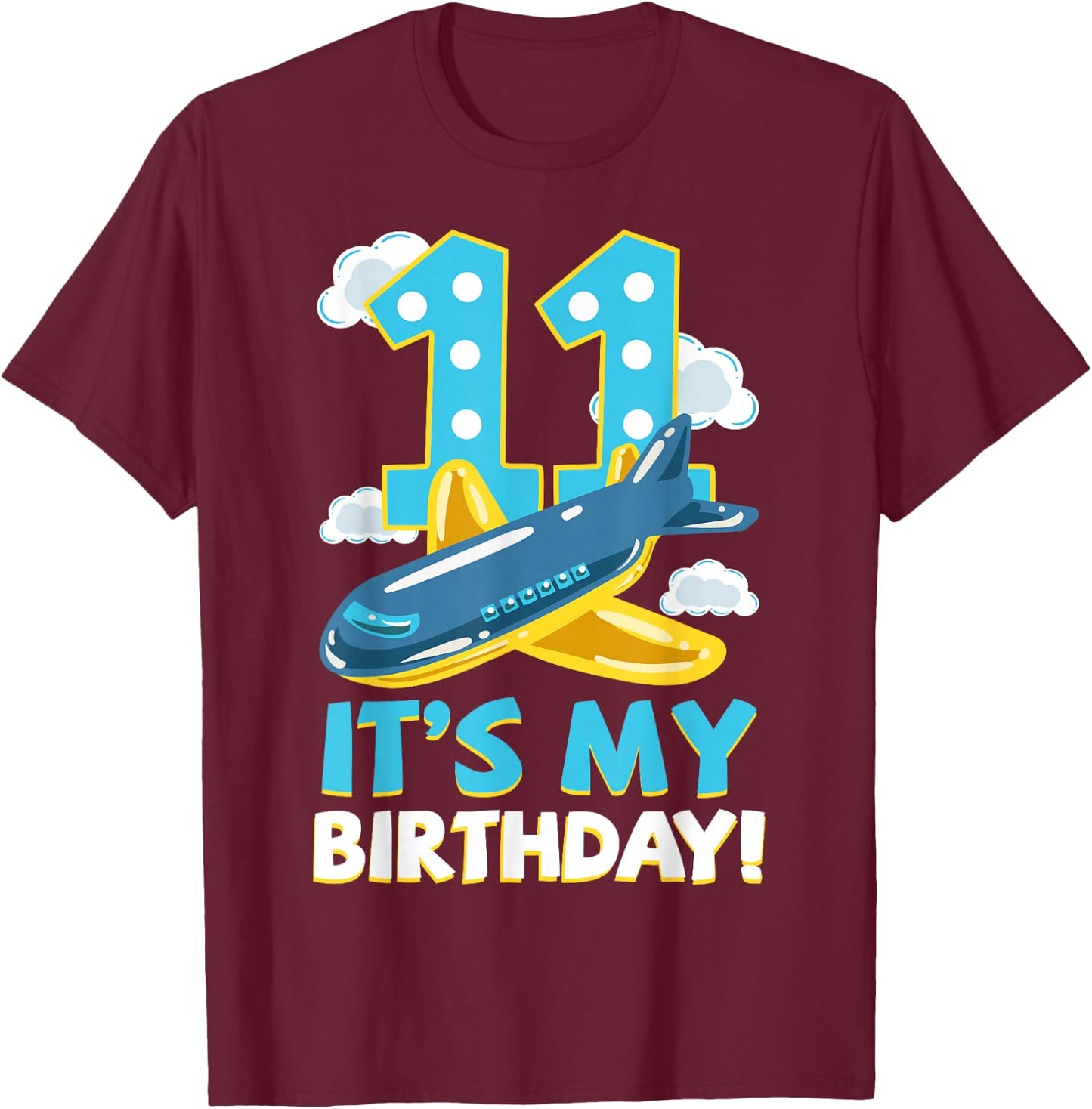 Pilot 11th Birthday Party Aviator Airplane Flight Officer T-Shirt - T-Shirt | Maroon