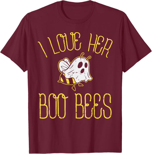 I Love Her Boo Bees Couples Halloween Adult Costume His Men T-Shirt - T-Shirt | Maroon