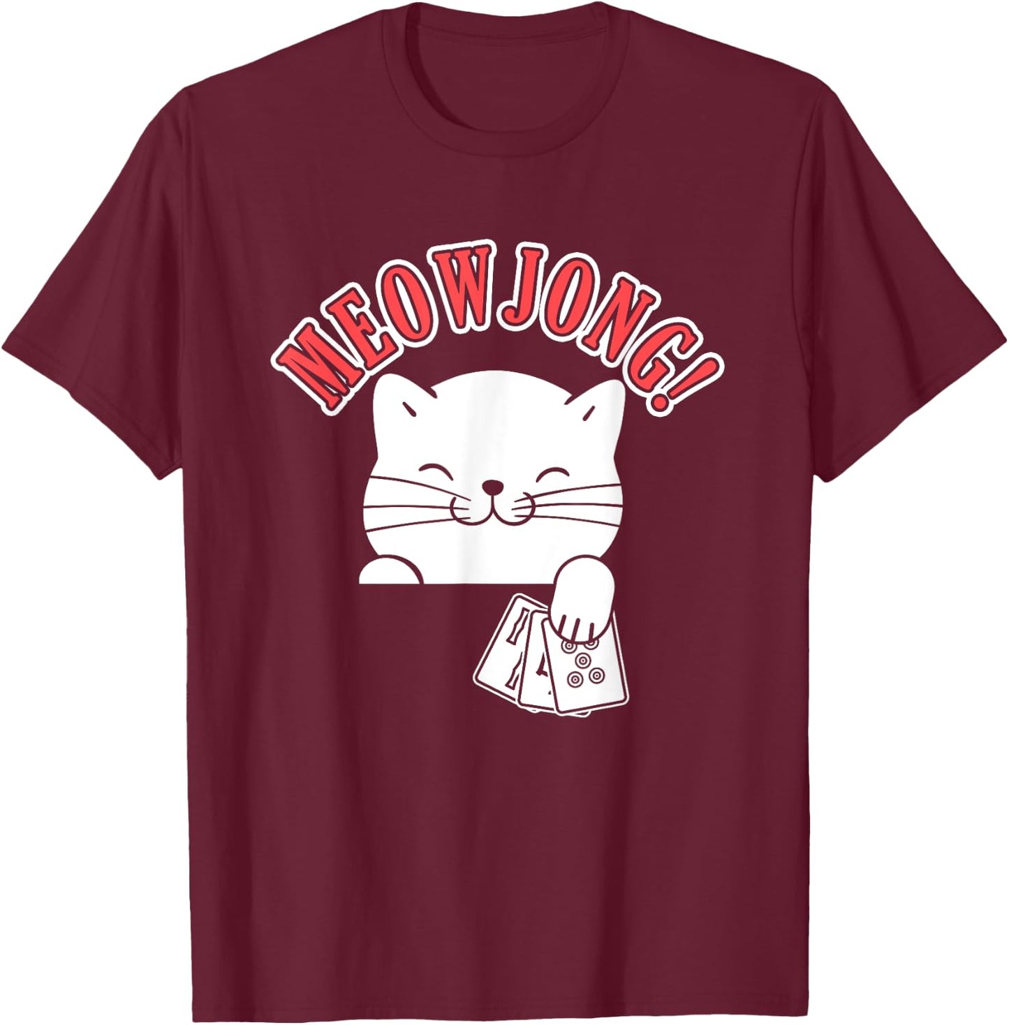 Mahjong Cat Player China Board Game Mah-Jongg Solitaire Men Women T-Shirt - T-Shirt | Maroon