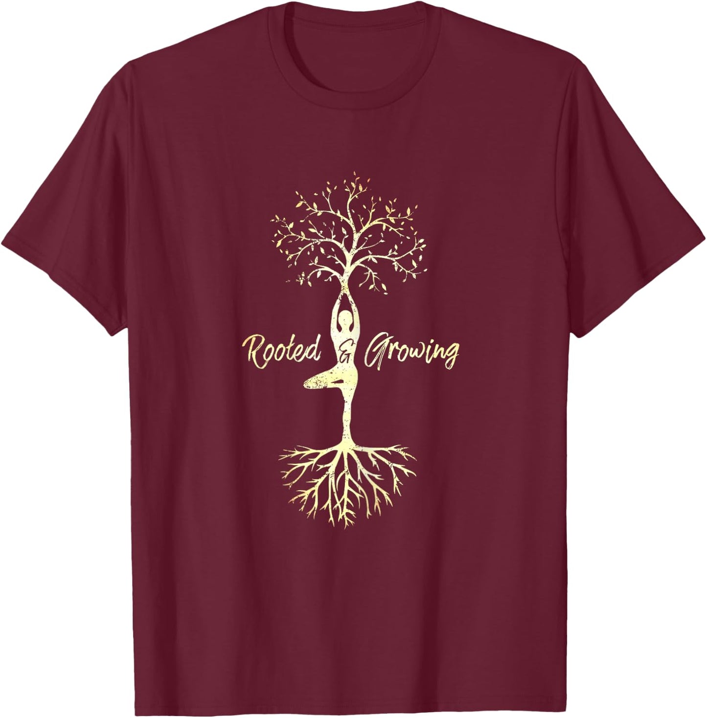 Equanimity Yoga Women's Yoga Tree Of Life With Sayings Vriksasana Hatha Pose T-Shirt - T-Shirt | Maroon