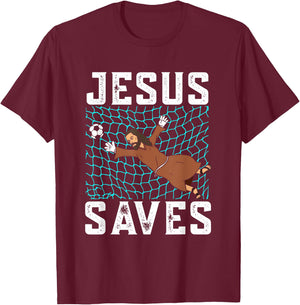 Jesus Saves I Christian Faith I Jesus Soccer Goalkeeper T-Shirt - T-Shirt | Maroon