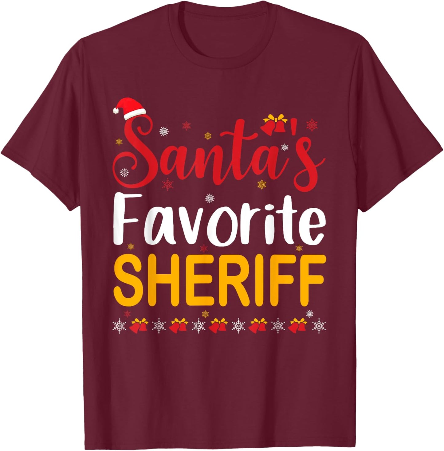 Santa's Favorite Sheriff Matching Family Pajama Christmas T-Shirt - T-Shirt | Maroon
