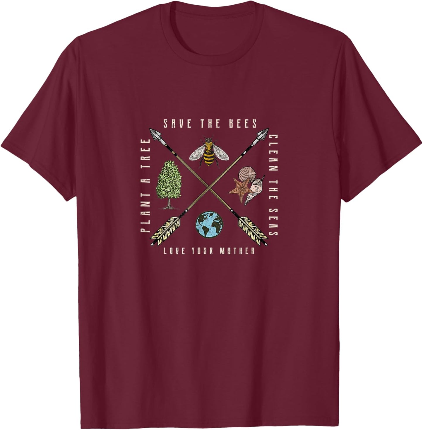 Earth Day Save Bees, Plant Tree Environmental Science T-Shirt - T-Shirt | Maroon