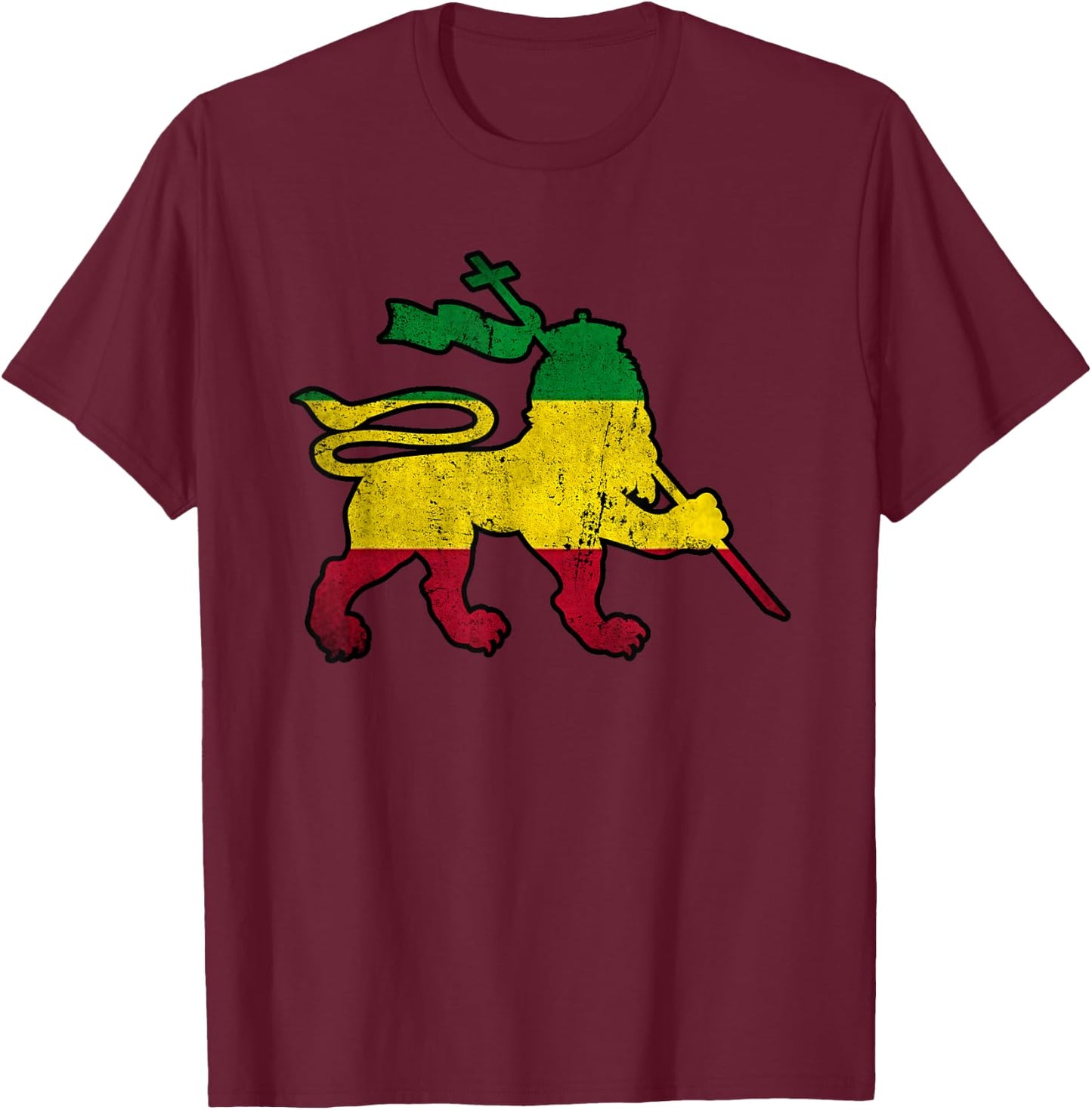 Lion Of Judah Rasta Reggae Jamaican Retro Vintage T-Shirt - T-Shirt | Maroon