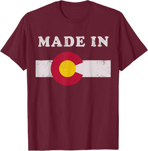 Made In Colorado Retro Flag Gift T-Shirt - T-Shirt | Maroon