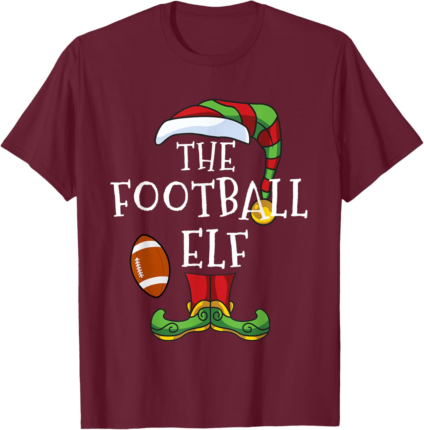 American Football Elf Family Matching Christmas Funny T-Shirt - T-Shirt | Maroon