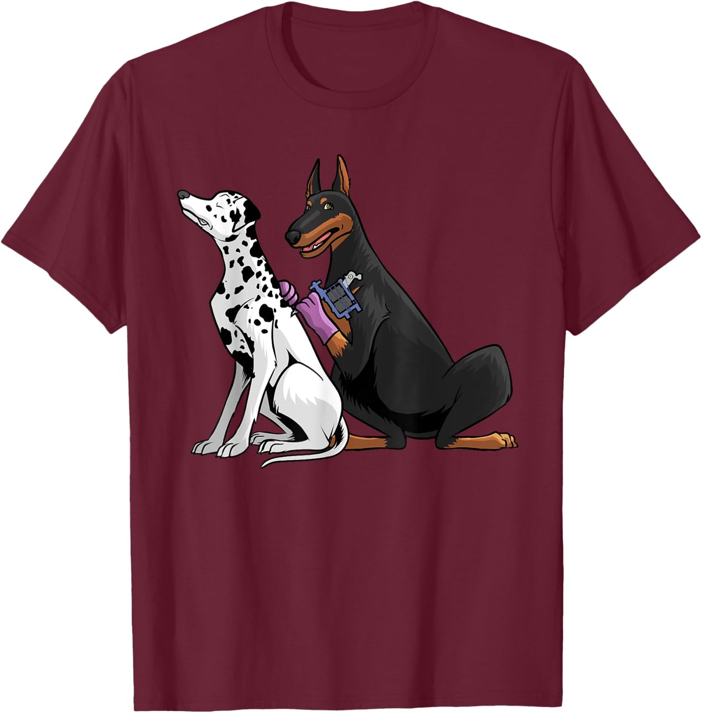 Cool Tattoo Artist Women Kids Dalmatian Doberman Dog T-Shirt - T-Shirt | Maroon