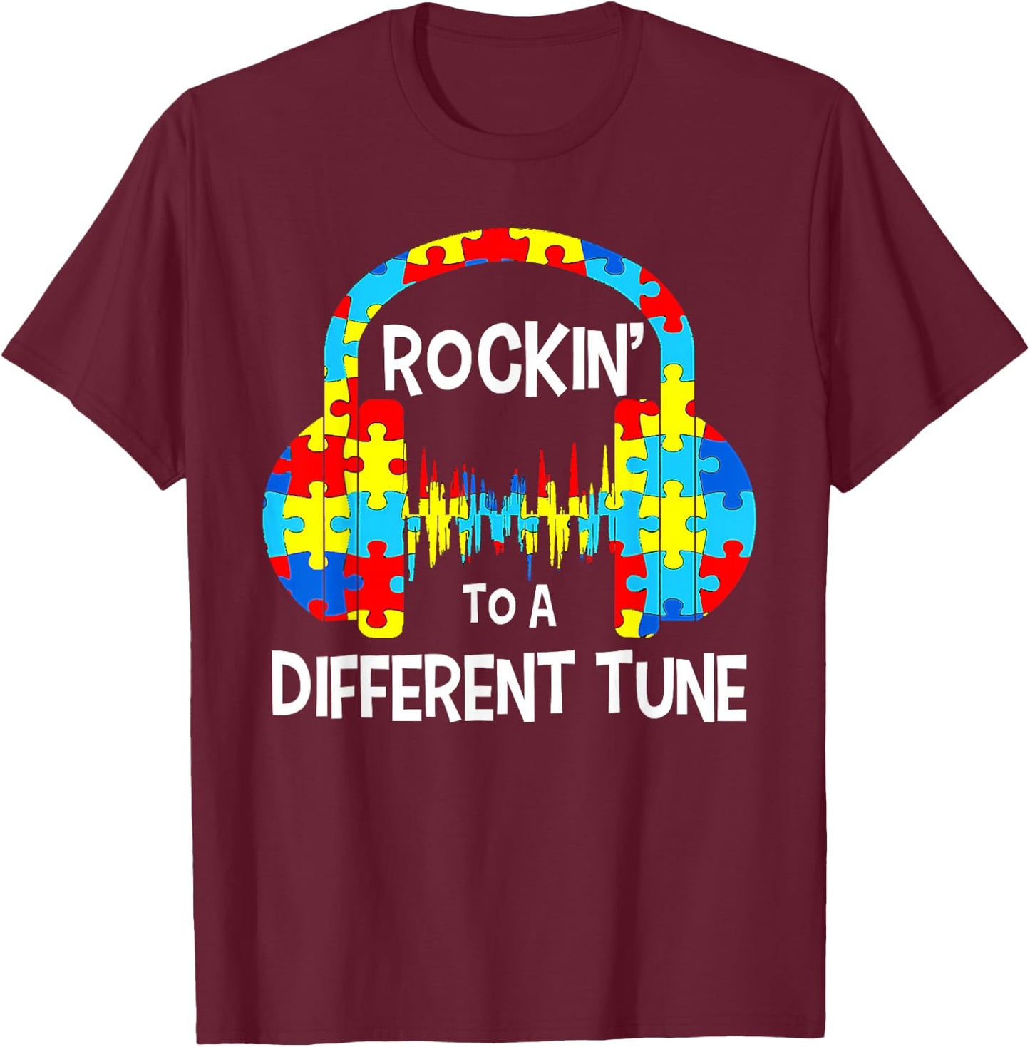 Autism Game - Rocking To A Different Tune For Gamer Boys T-Shirt - T-Shirt | Maroon