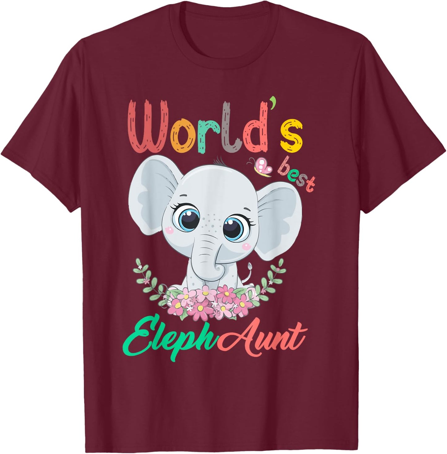 World's Best Elephaunt Aunt Elephant Love Cute Niece Nephew T-Shirt - T-Shirt | Maroon