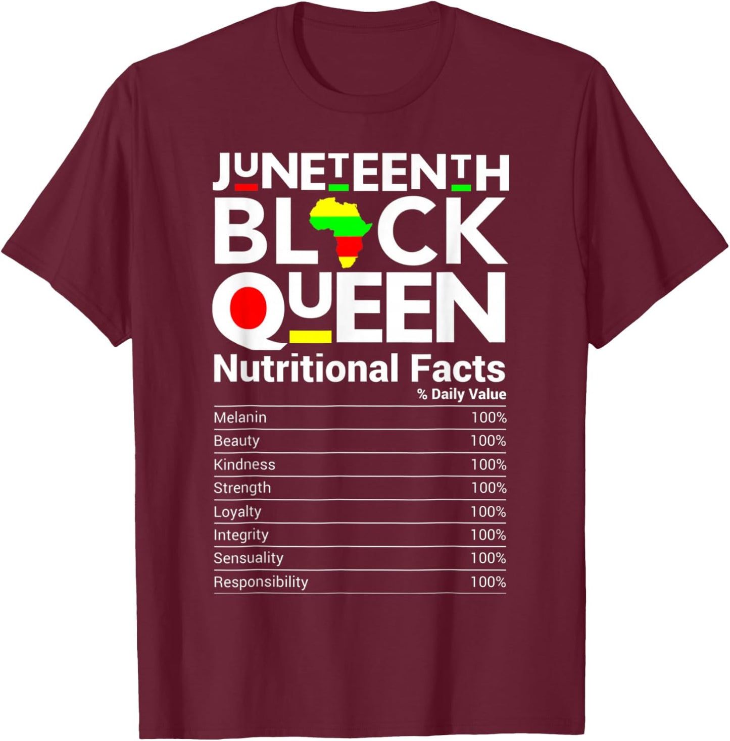 Juneteenth Black Queen Nutritional Fact Nutrition Facts T-Shirt - T-Shirt | Maroon