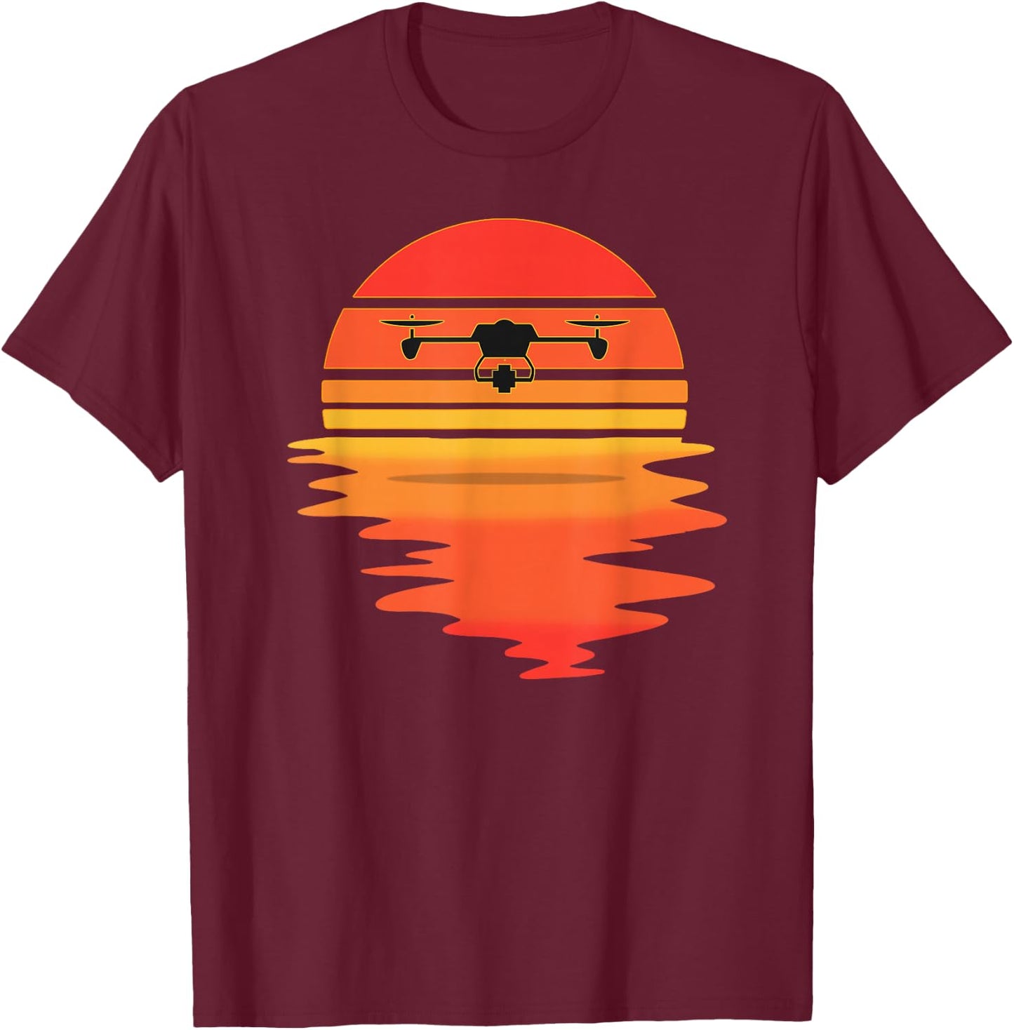 Retro Drone Pilot - Vintage Sunset Aviator Flying Quadcopter T-Shirt - T-Shirt | Maroon